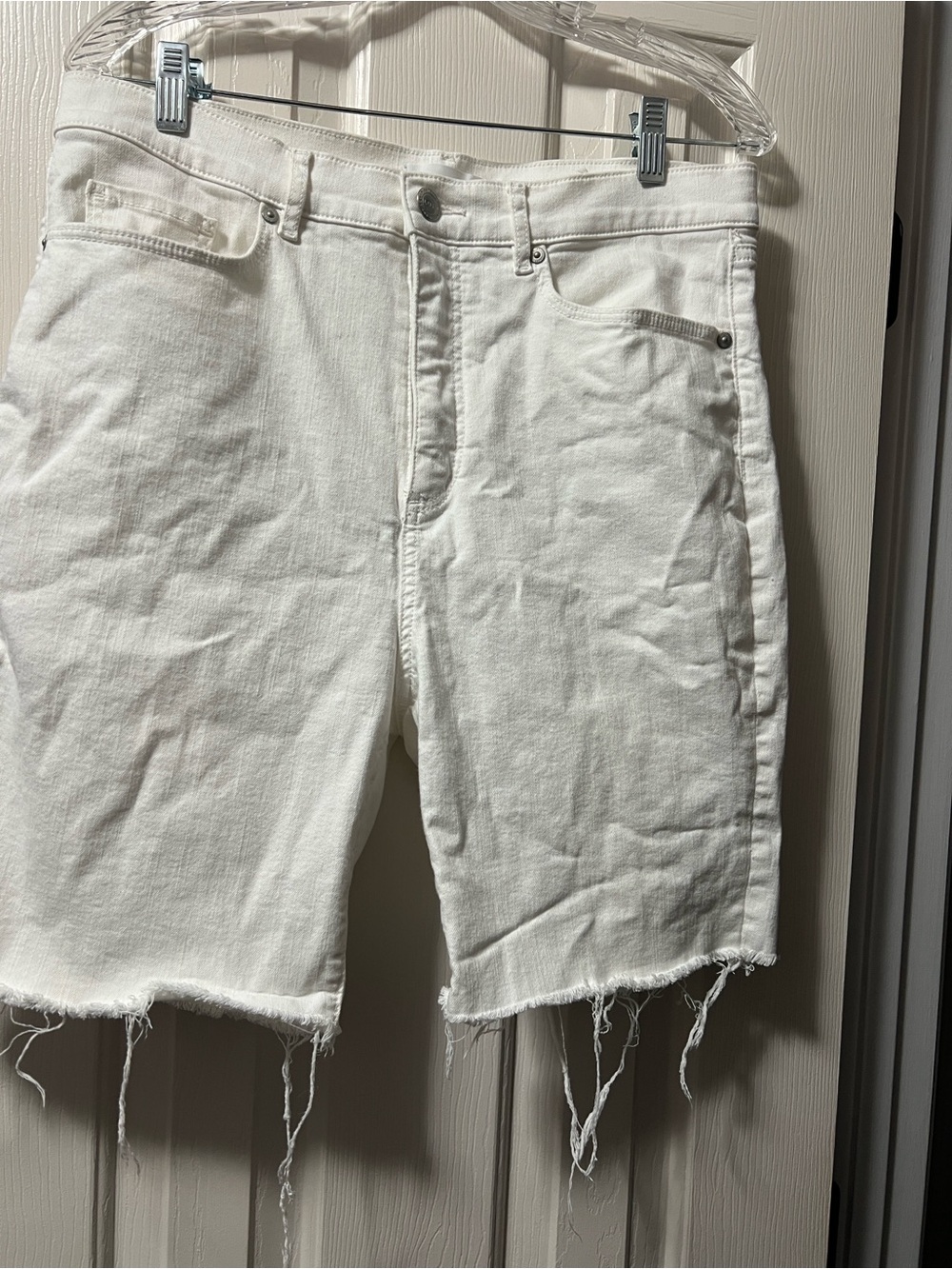 LOFT White Distressed Raw-Hem Denim Shorts